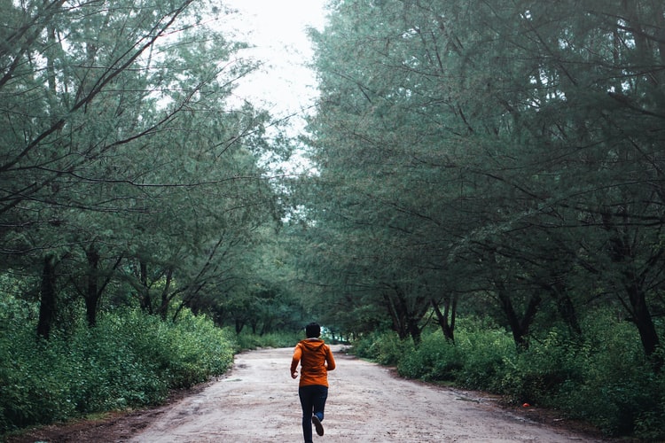 Jogger in wooded area